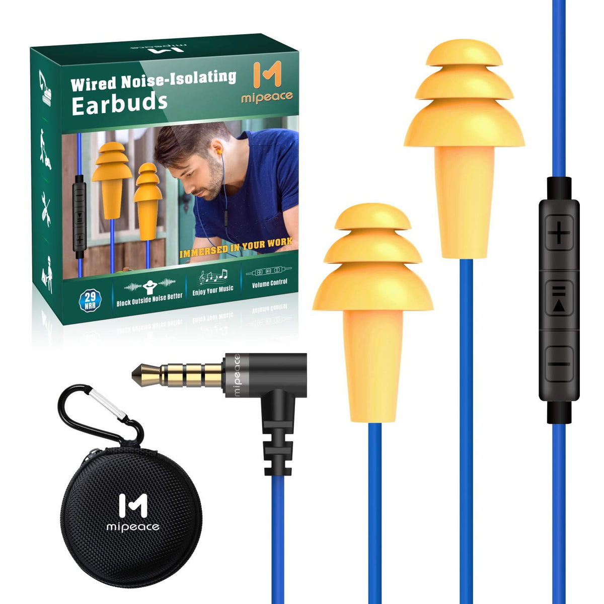 MIPEACE earbuds with ergonomic tri-flange tips for secure, all-day comfort.