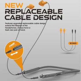 MIPEACE earbuds worn while mowing demonstrating hearing protection