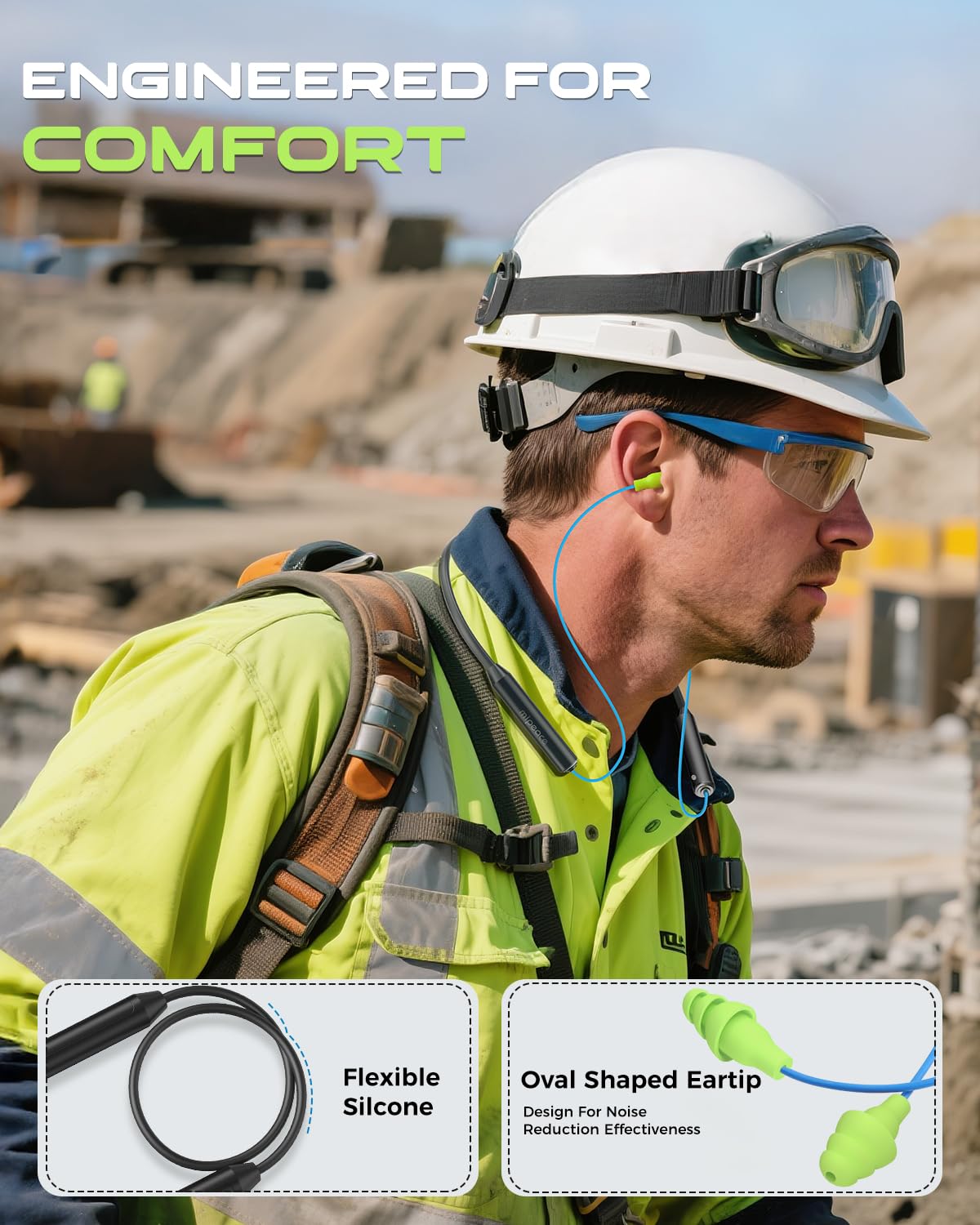 MIPEACE in use at a construction site showing sweat resistance and protection benefit