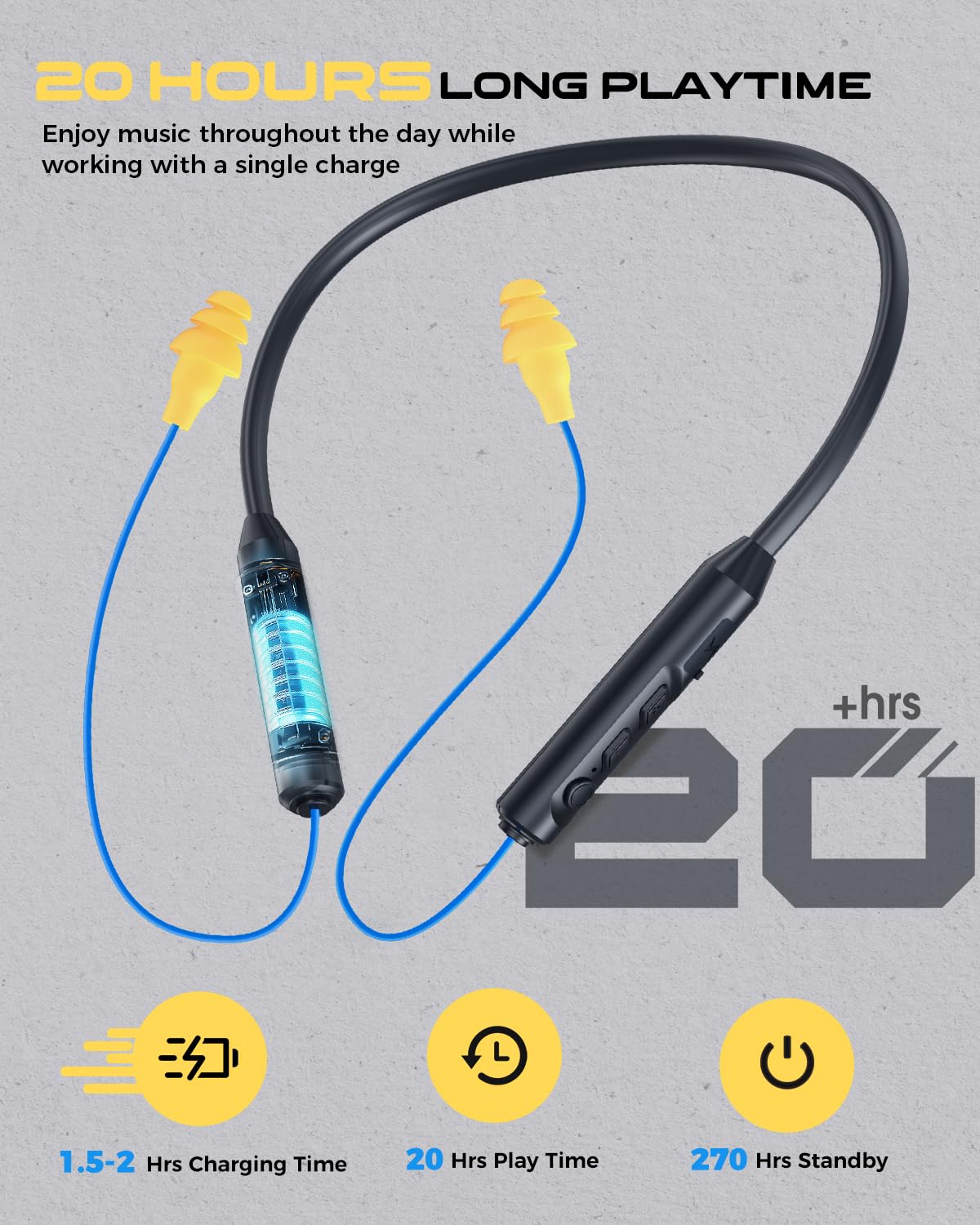 MIPEACE earbuds worn by a construction worker demonstrating safety and connectivity