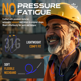 MIPEACE earbuds worn while mowing lawn showing hearing protection and audio use