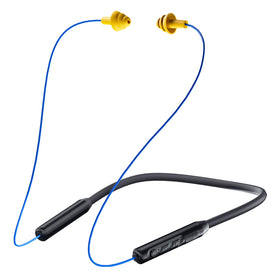 MIPEACE blue neckband earbuds front view showing compact design and comfort