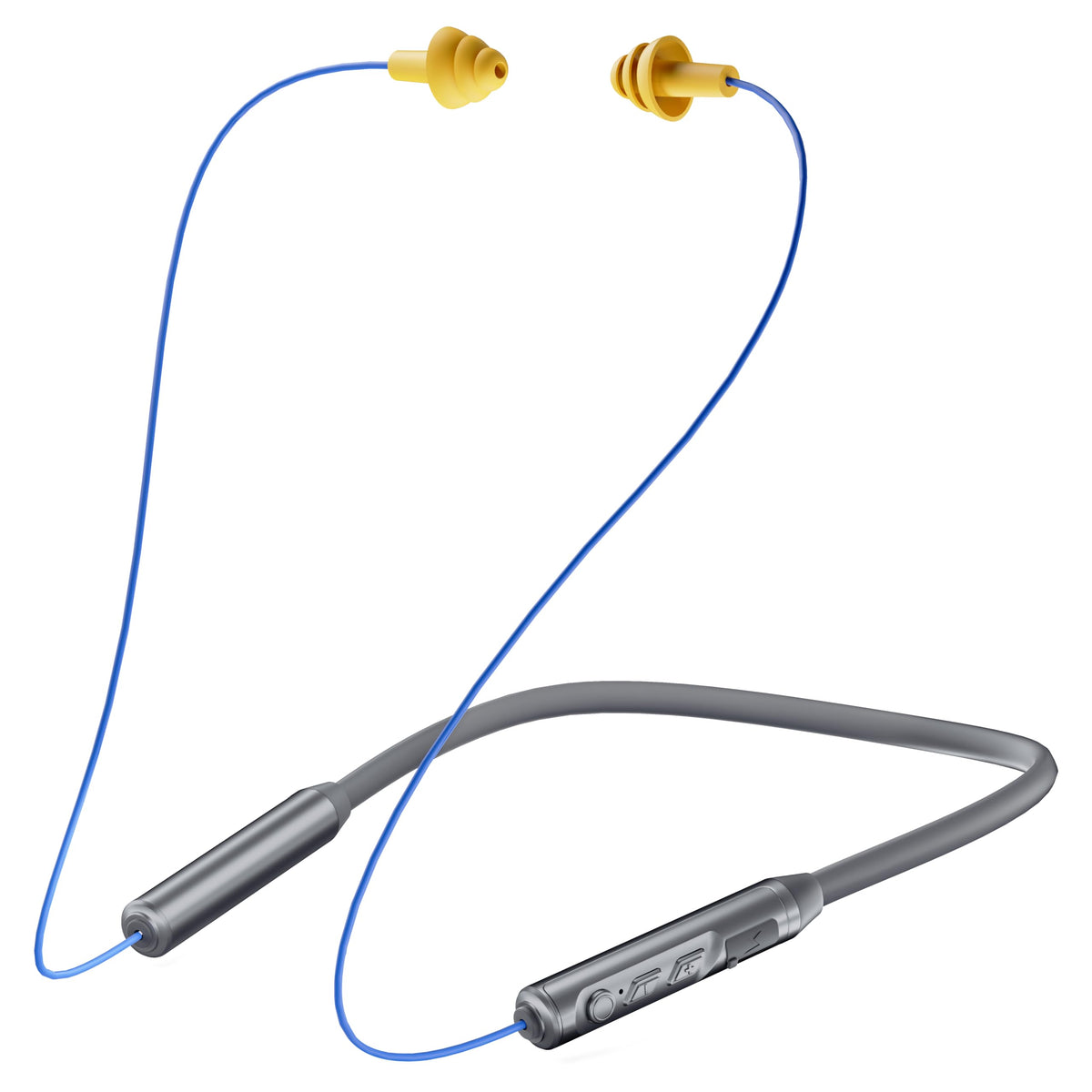 MIPEACE neckband front view showing slim gray design and earplugs for comfortable wear