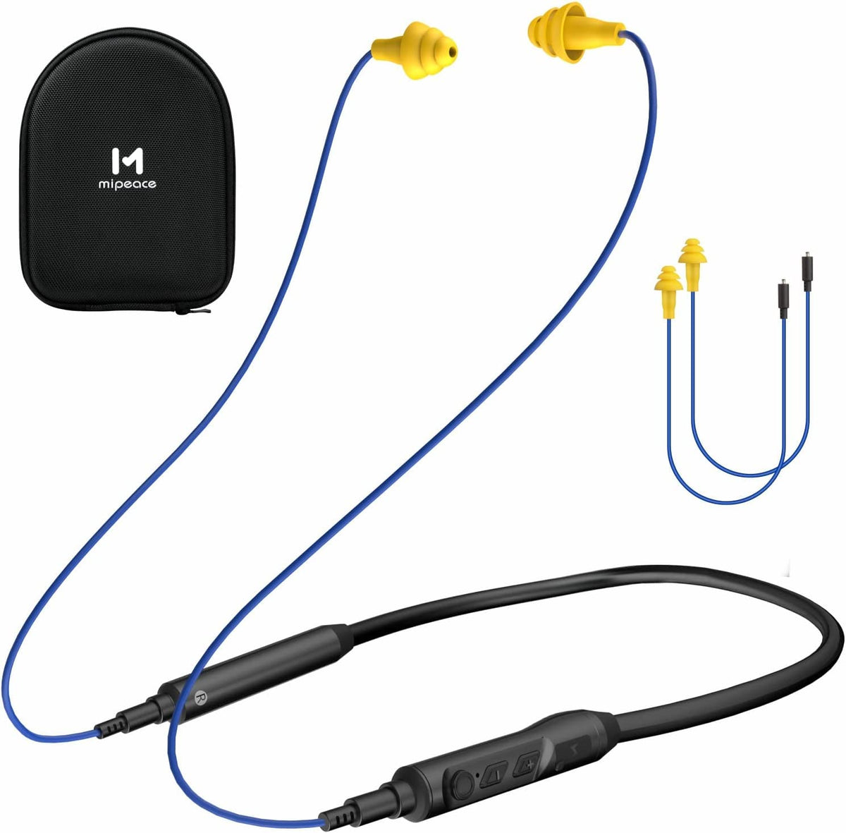 MIPEACE neckband front view showing controls and blue finish, comfortable all-day wear