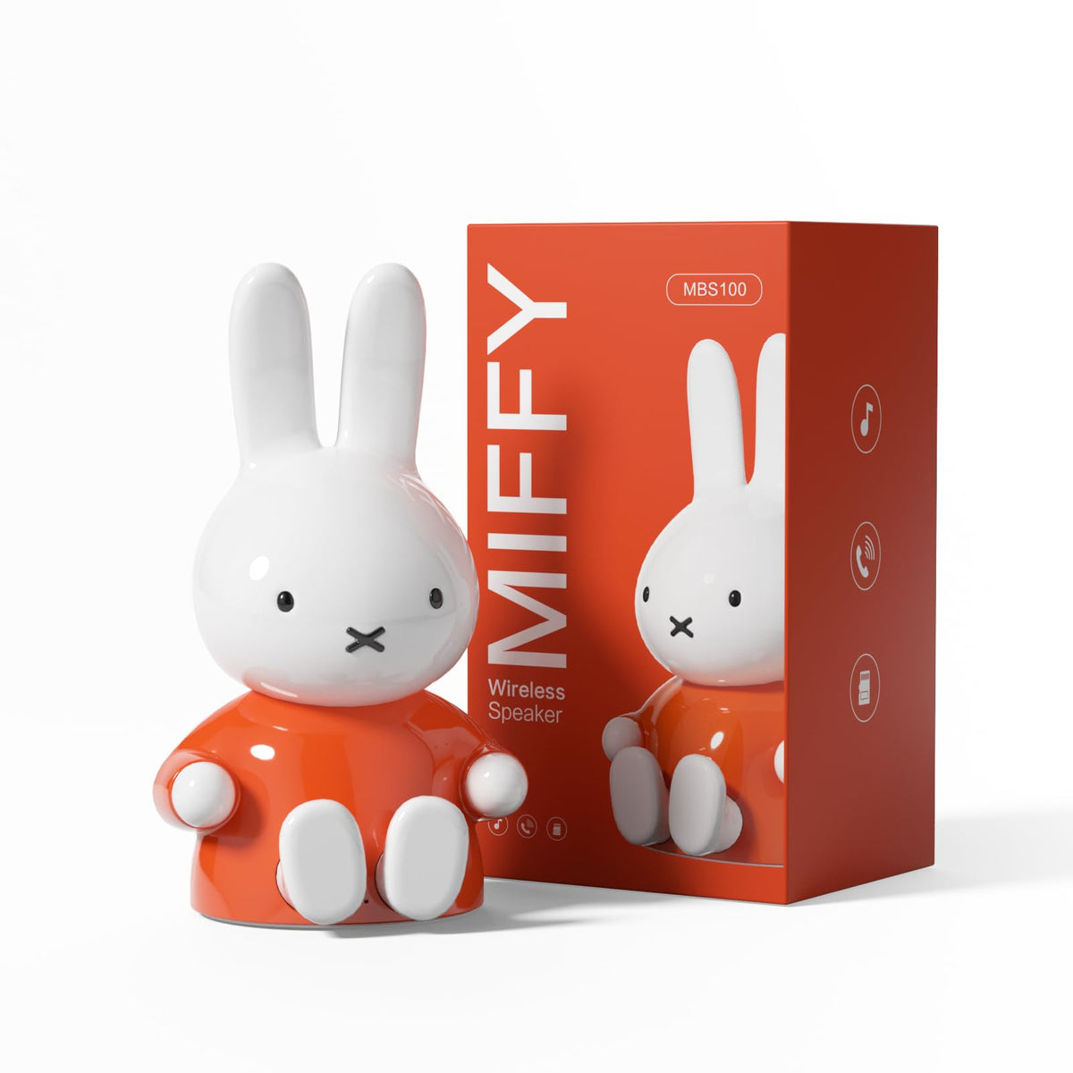 MIPOW Miffy Bluetooth speaker orange on a desk for bright room decor and audio