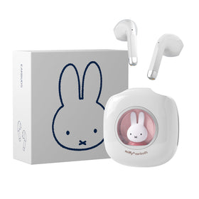 MIPOW Miffy front charging case in pink showing LED lights and quick access - playful convenience