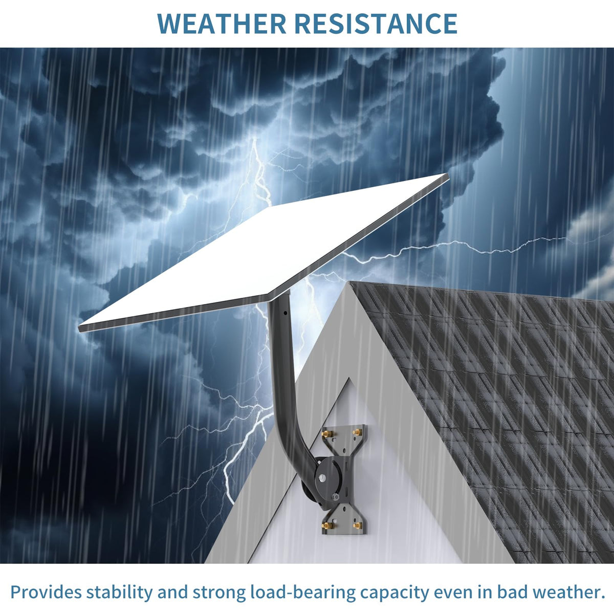 Mirexion mounted on roof securing Starlink dish against wind for stability