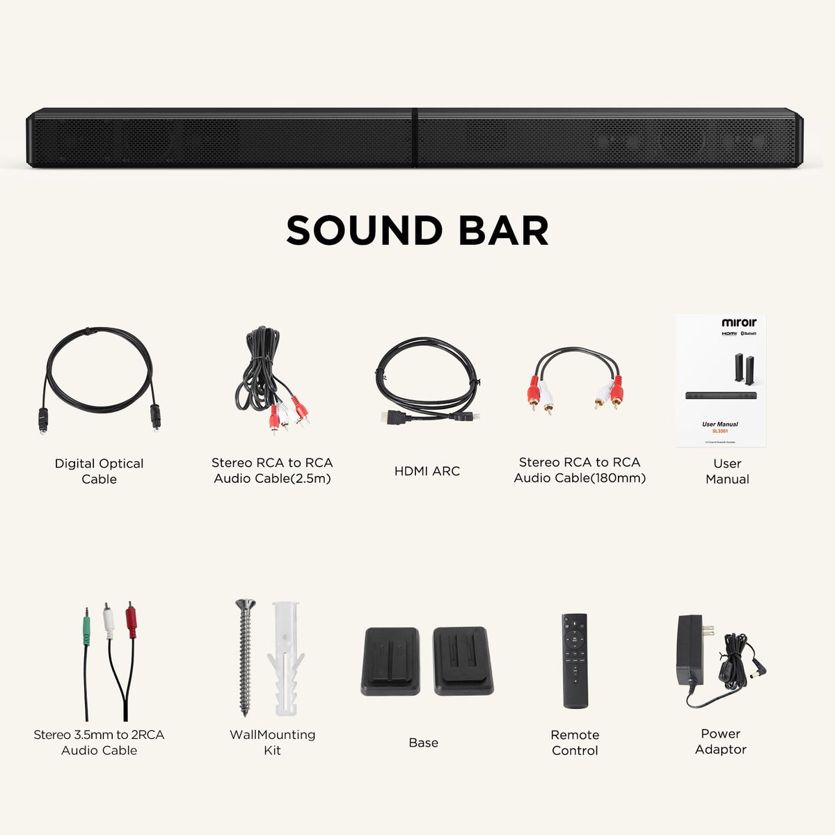 Miroir 2.0ch 100W soundbar subwoofer-ready design (sold separately)
