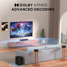 Miroir subwoofer placed in a living room emphasizing flexible placement