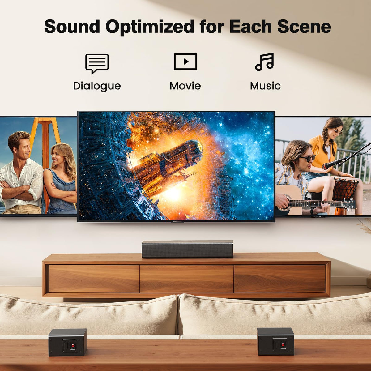 Miroir surround speakers with 20ft cable showing installation convenience
