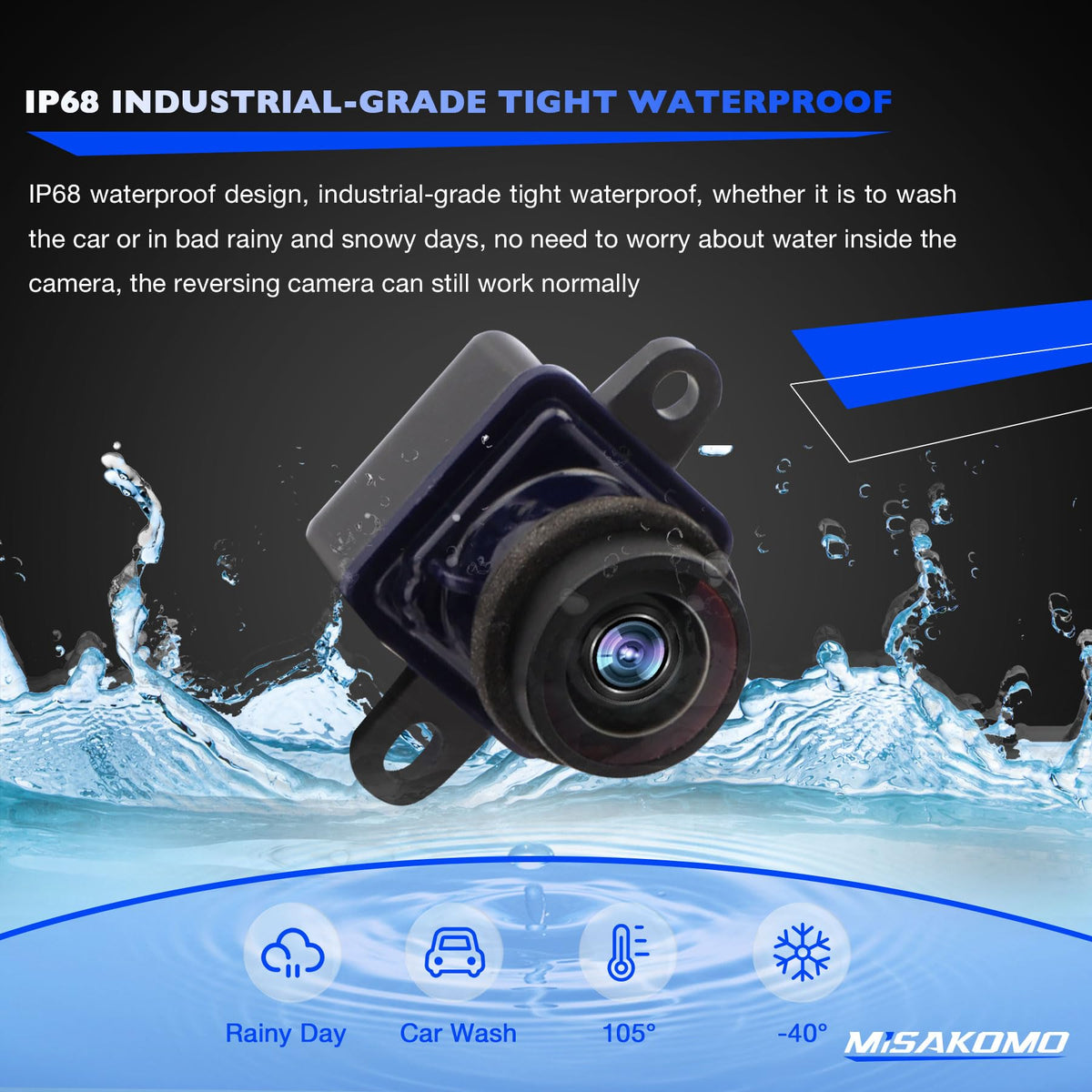 Misakomo 170-degree ultra-wide-angle rear view camera for better visibility behind.