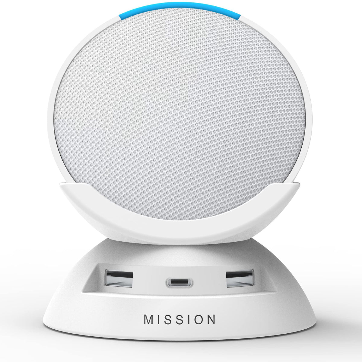 Mission Cables top detail of cradle showing secure Echo Pop fit and alignment