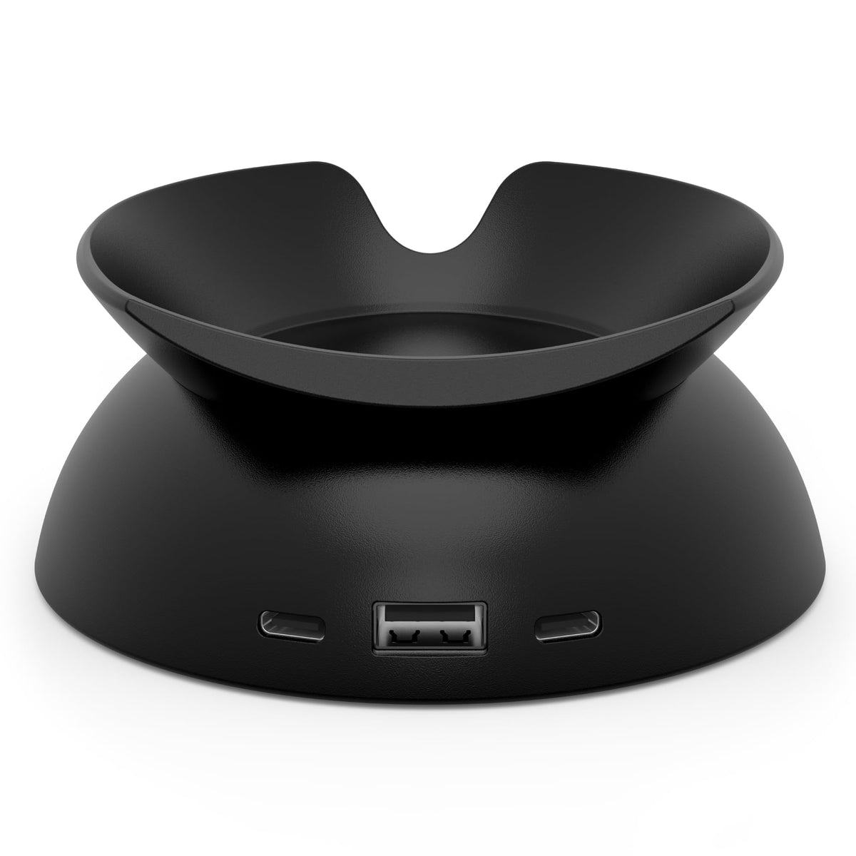 Mission Cables front view of stand holding Echo Spot, shows tidy charging