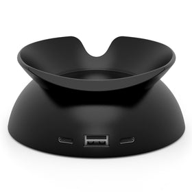 Mission Cables front view of stand holding Echo Spot, shows tidy charging