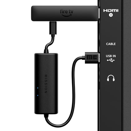 Mission Cables front packaging showing cable and adapter, simplifies setup
