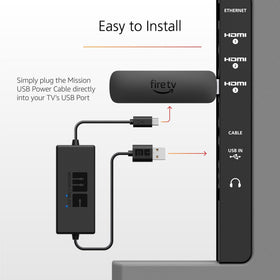 Mission Cables product label showing compatibility with all Fire TV Sticks