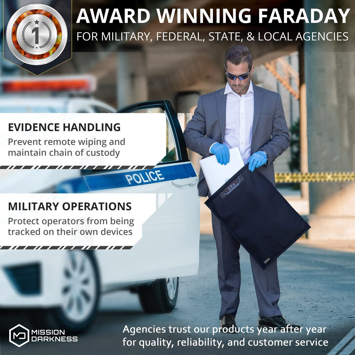 Mission Darkness Faraday bag interior TitanRF layers illustrate strong shielding for storage.