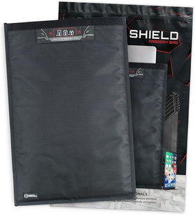 Mission Darkness Faraday bag front view shows laptop protection for travel privacy.