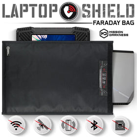 Mission Darkness Faraday bag Velcro closure closeup emphasizes secure sealing.