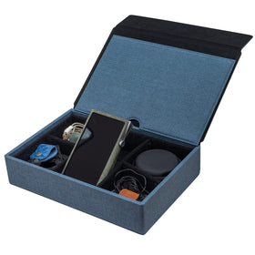 MITER carrying case in indigo blue exterior protecting DAP and IEMs on the go