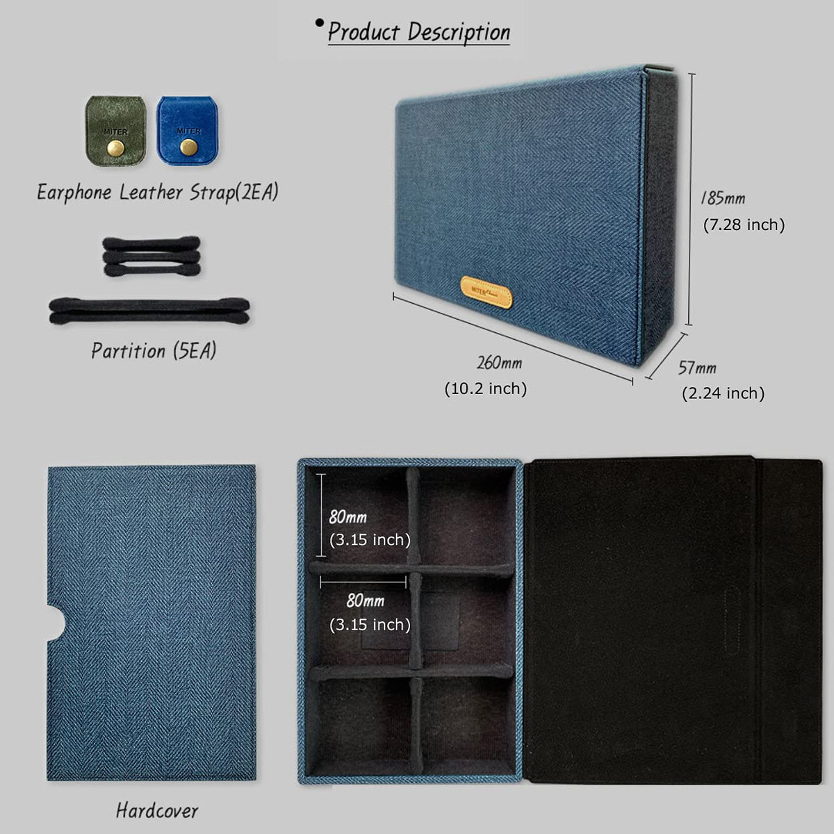Includes earphone straps and partitions for tidy storage