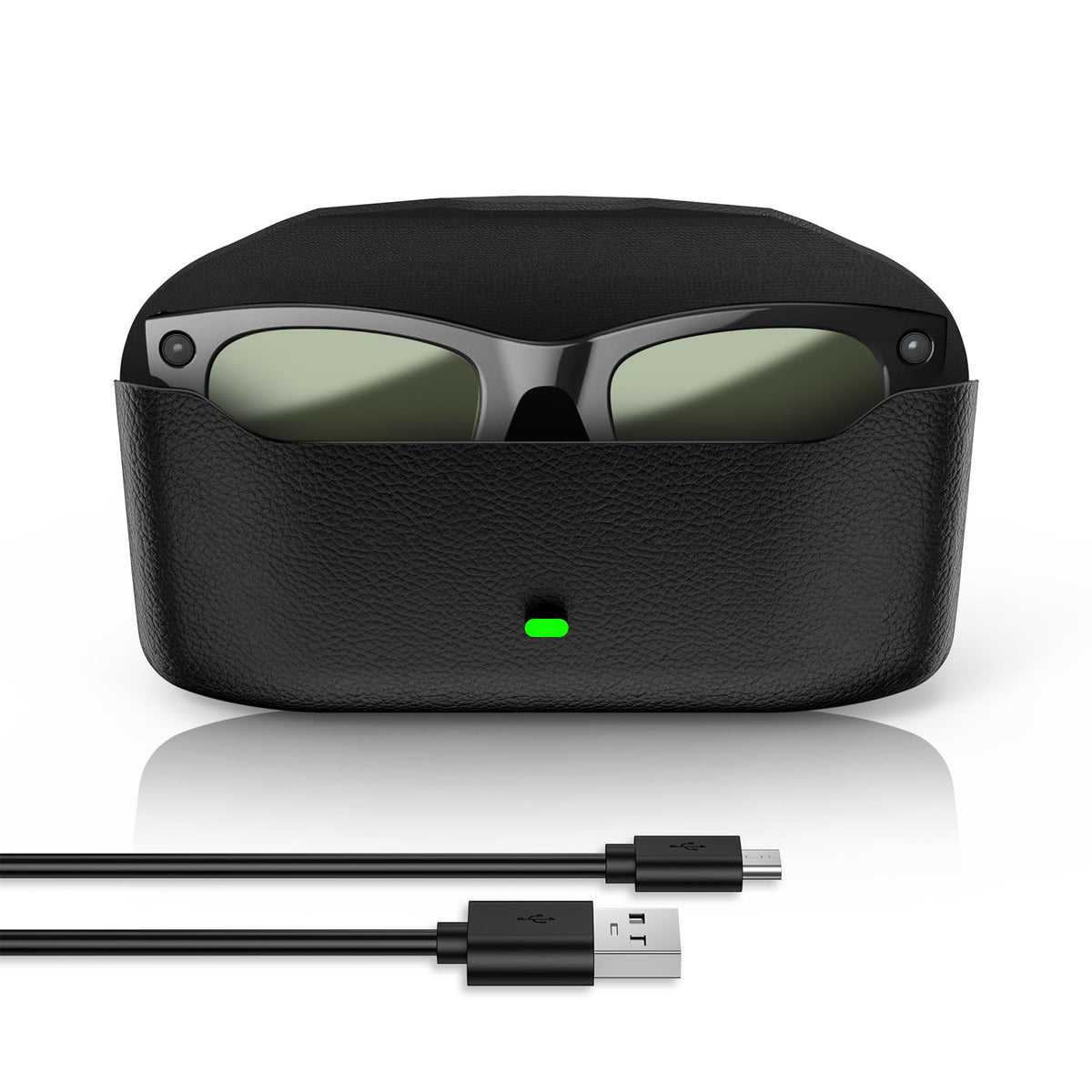 MIUOLV front view of closed charging glasses case showing sleek protection and portability