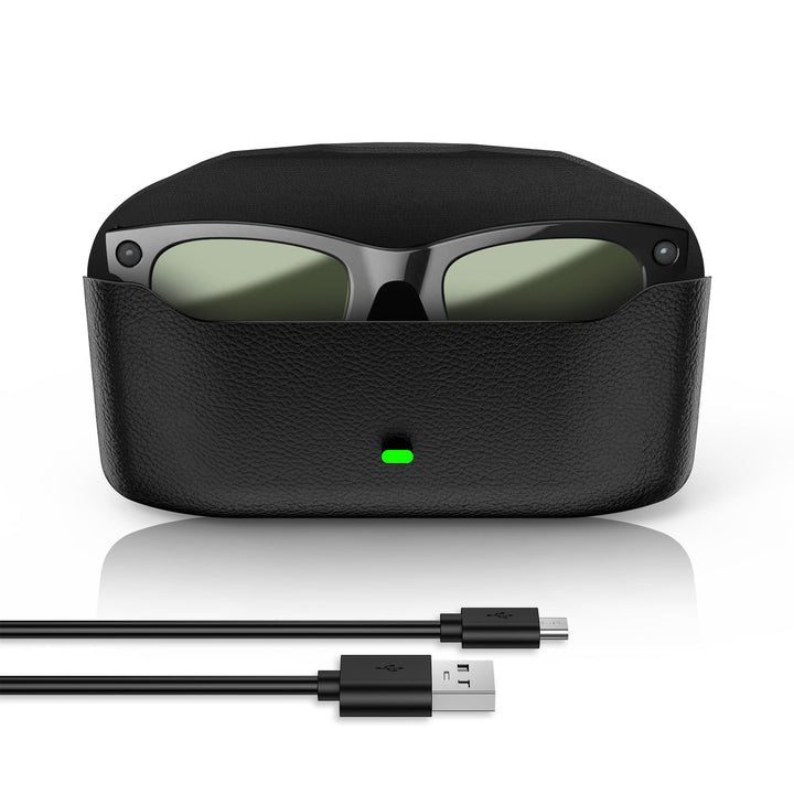 MIUOLV front view of closed charging glasses case showing sleek protection and portability