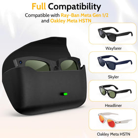 MIUOLV open case interior with smart glasses inside highlighting secure storage and charging