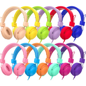 MIXCU classroom headphones in rainbow colors for quick student color-coding.