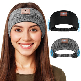 Mixiba front view of both black and gray headbands showing included accessories and packaging benefit comfort