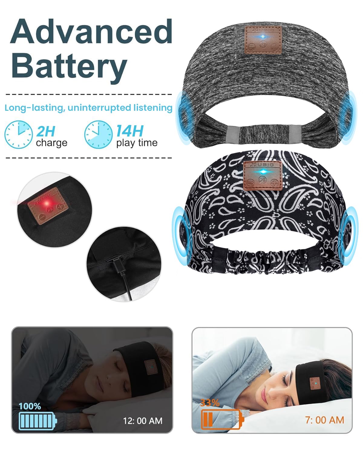 Mixiba headband worn by side sleeper demonstrating pressure-free sleep