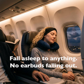 Sleep-friendly Mixiba headband provides flat, comfortable listening for bedtime media.