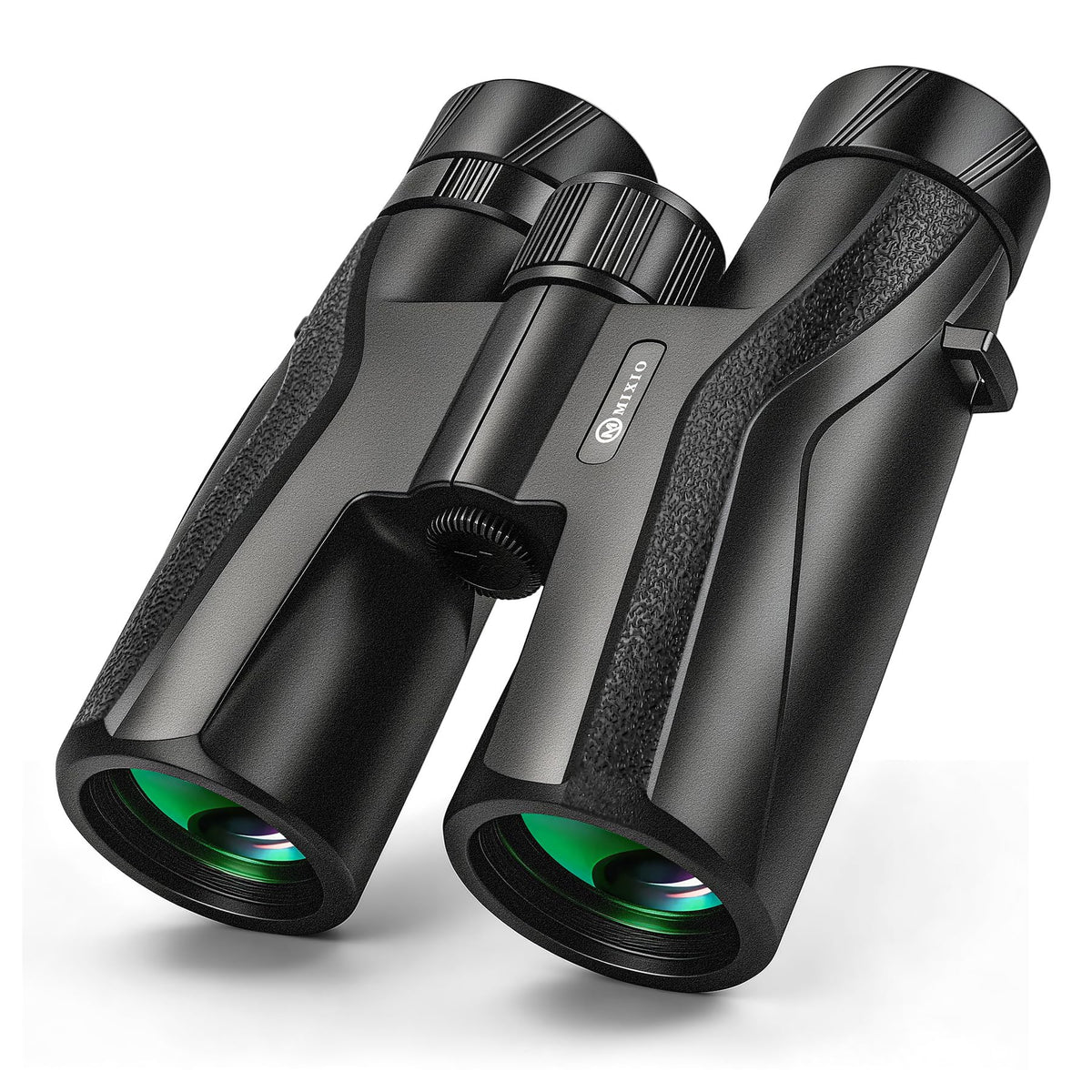 MIXIO 10x42 UHD binoculars front view for travel and camping.