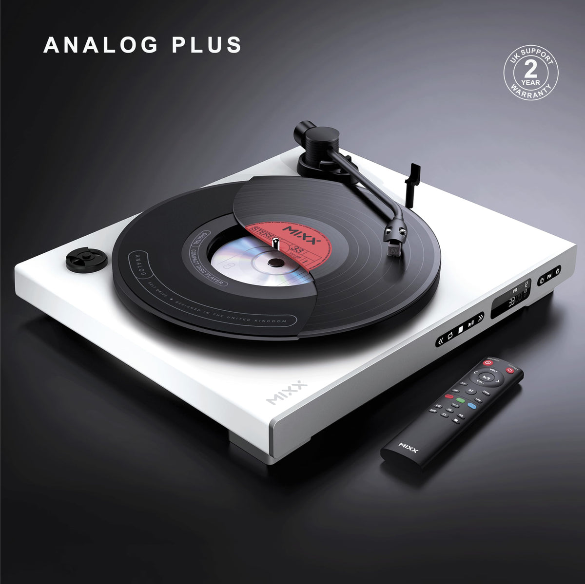 MIXX Analog Plus remote control offers sofa-side playback convenience.