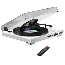 MIXX Analog Plus turntable with center CD in a compact, space-saving design.