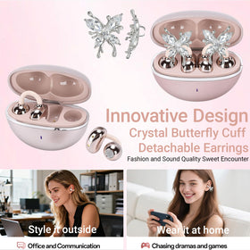 Miyonsin detachable sparkle butterfly earrings adding stylish jewelry with wireless audio.