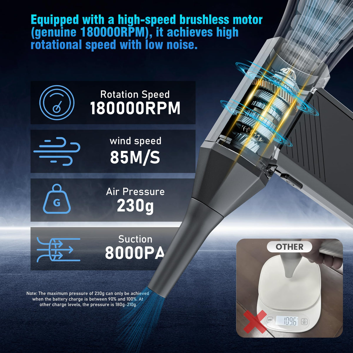 MJY 180000PRM battery close-up highlights 21700 cell for longer runtime.