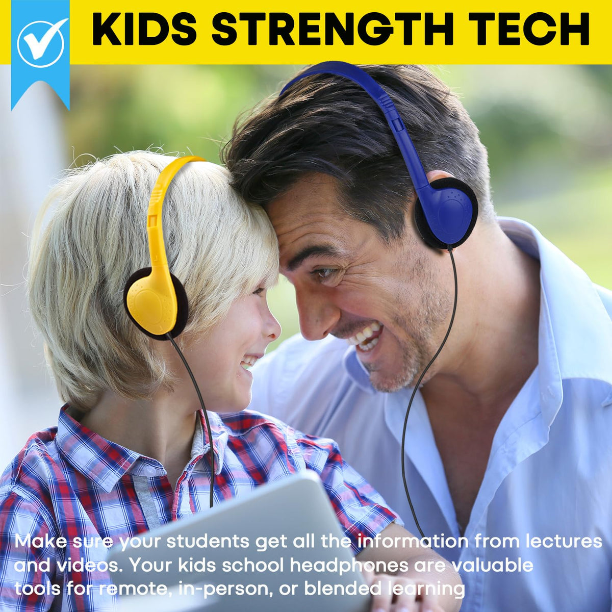 MKDTNJT headphones in classroom use with students focusing during audio activity