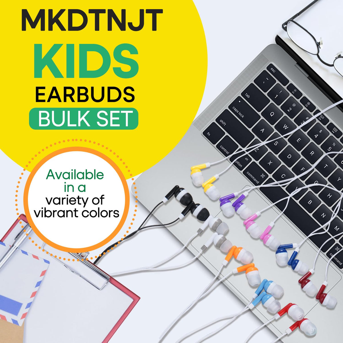 MKDTNJT kids earbuds with soft silicone cushions for comfortable wear in class.
