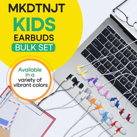 MKDTNJT kids earbuds with soft silicone cushions for comfortable wear in class.