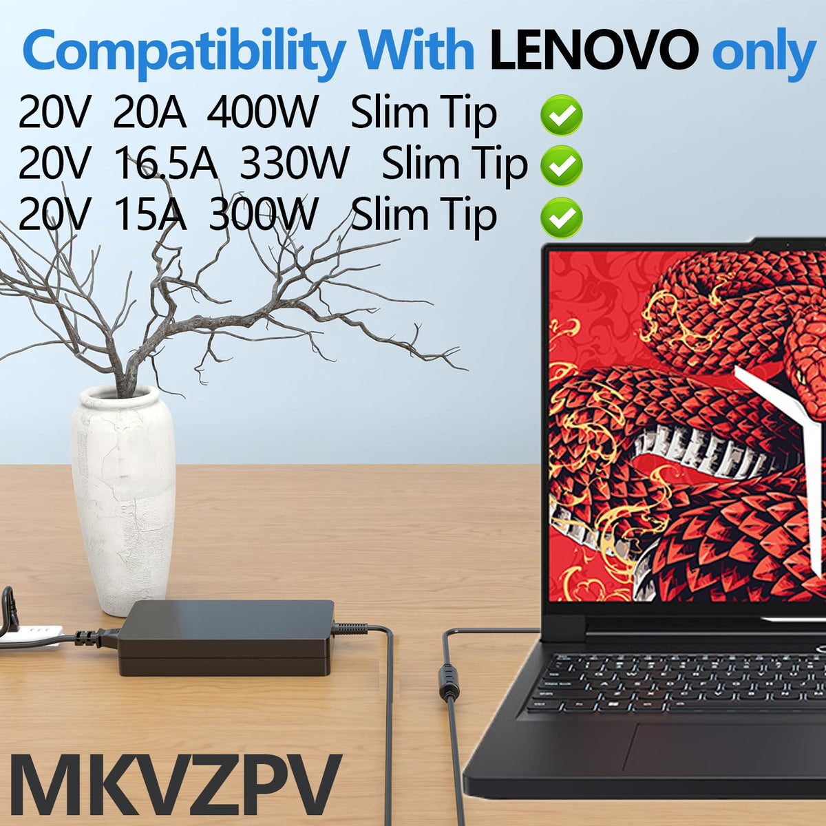 MKVZPV adapter showing Lenovo Legion compatibility and power delivery.