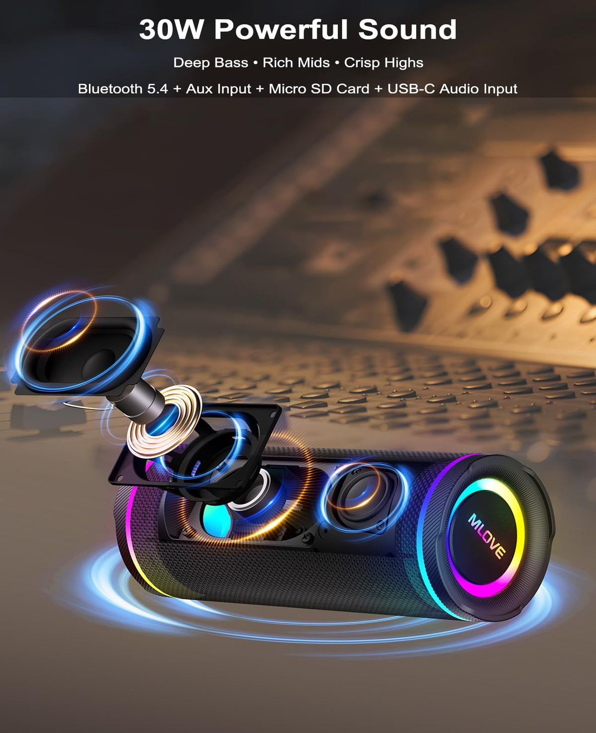 MLOVE E80 balanced sound with deep bass for indoor and outdoor listening