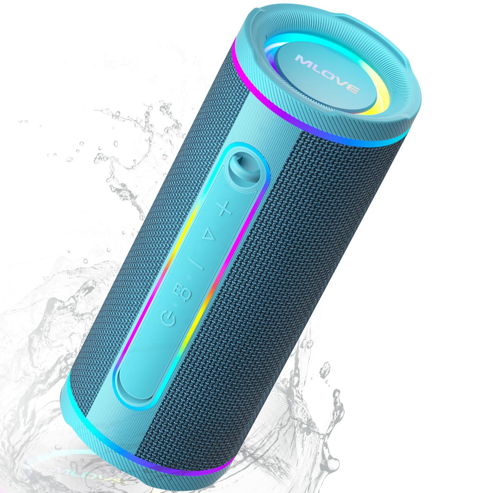 MLOVE E80 front angle showing compact speaker and grill, promoting portability