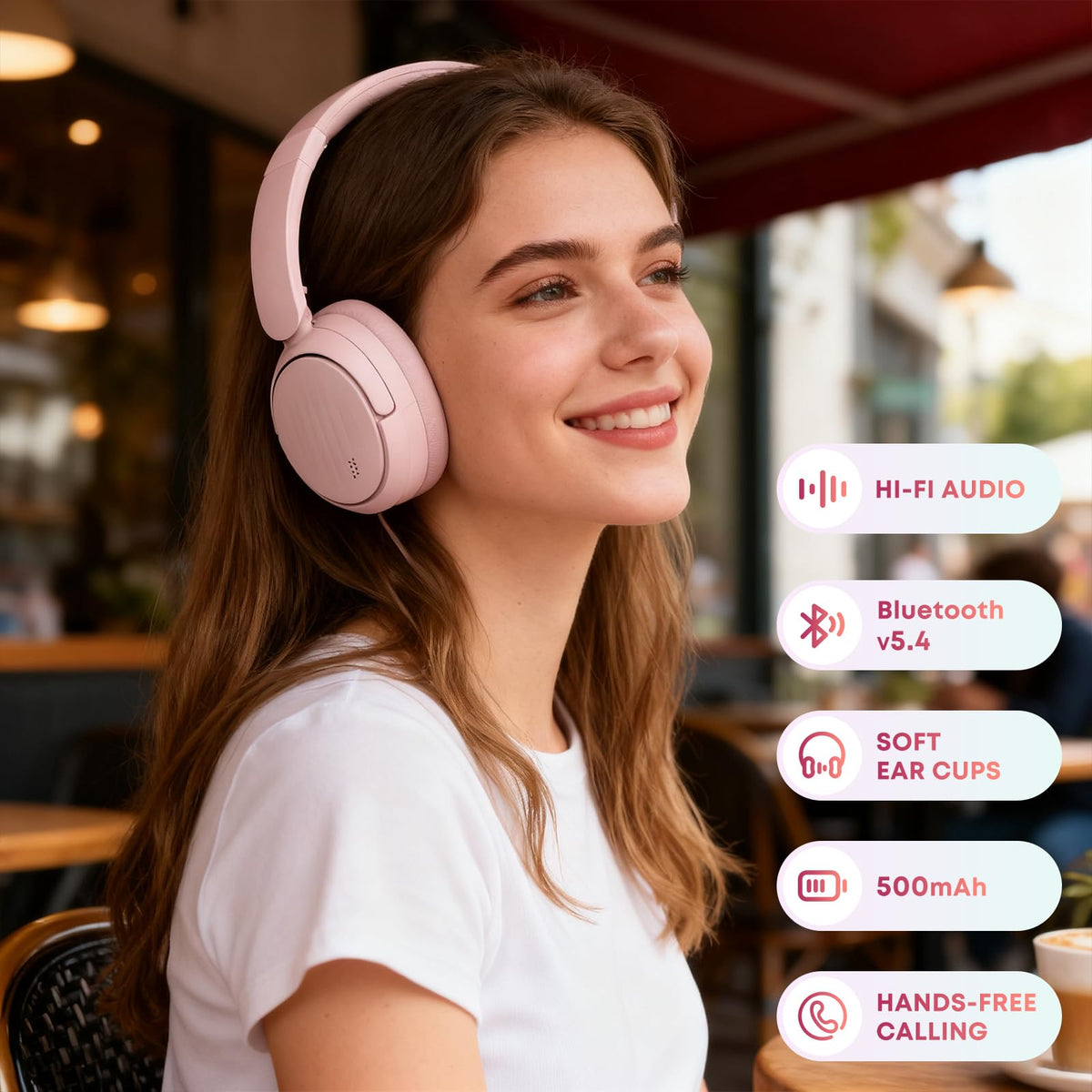 MMWOWARTS Bluetooth headphones side-profile demonstrate comfortable over-ear cushions for long listening.