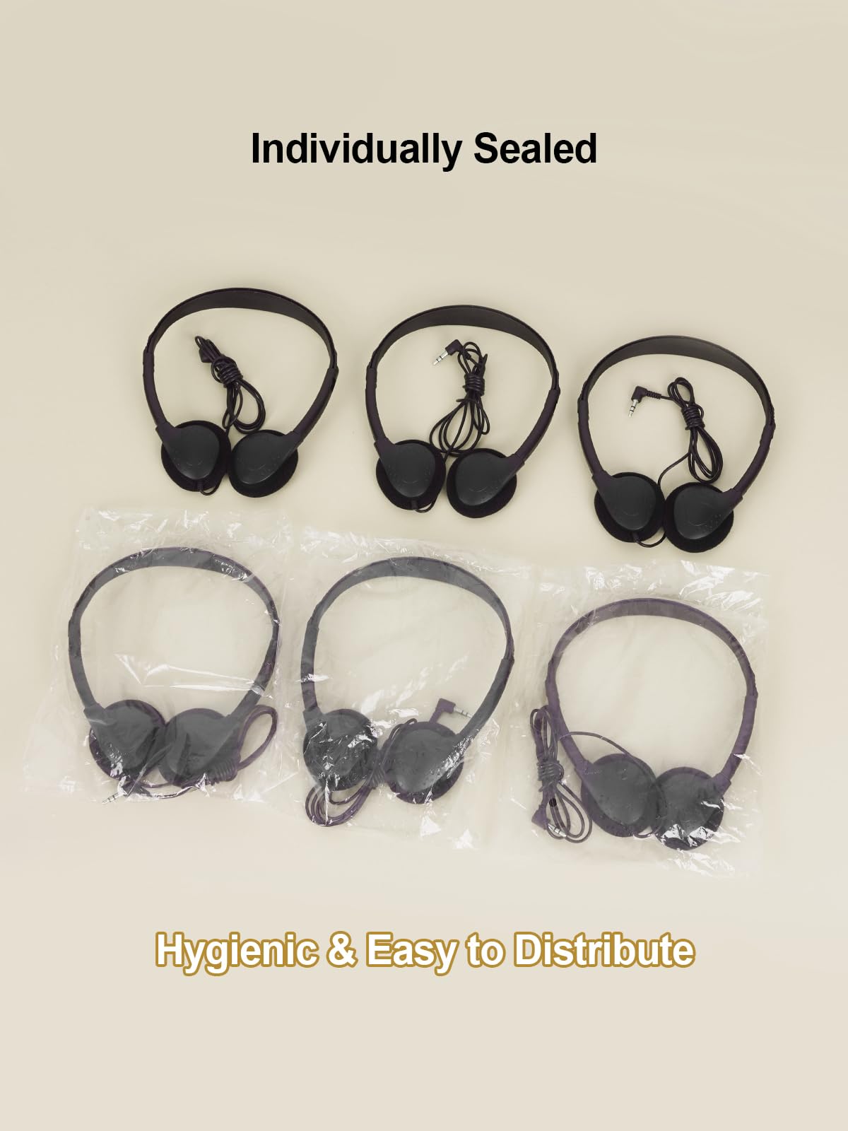 MNINEANDMORE individually sealed headset pair ensuring hygiene and easy handout