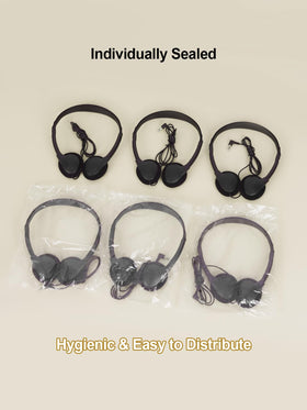 MNINEANDMORE individually sealed headset pair ensuring hygiene and easy handout