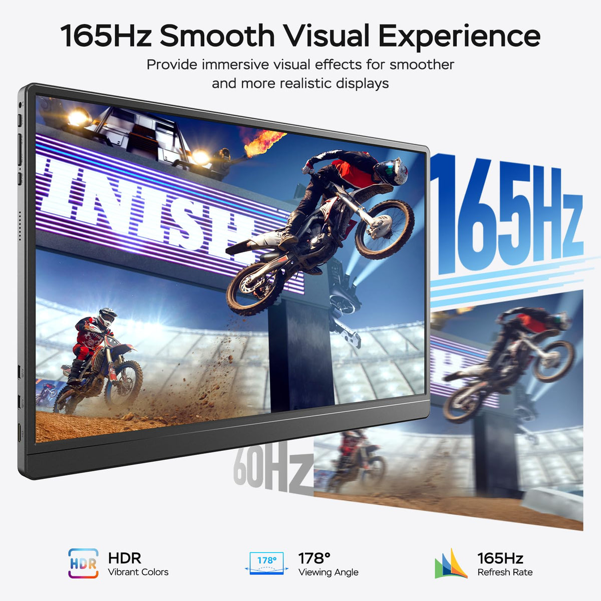 MNN 173 portable monitor with USB-C and HDMI ports for easy connections