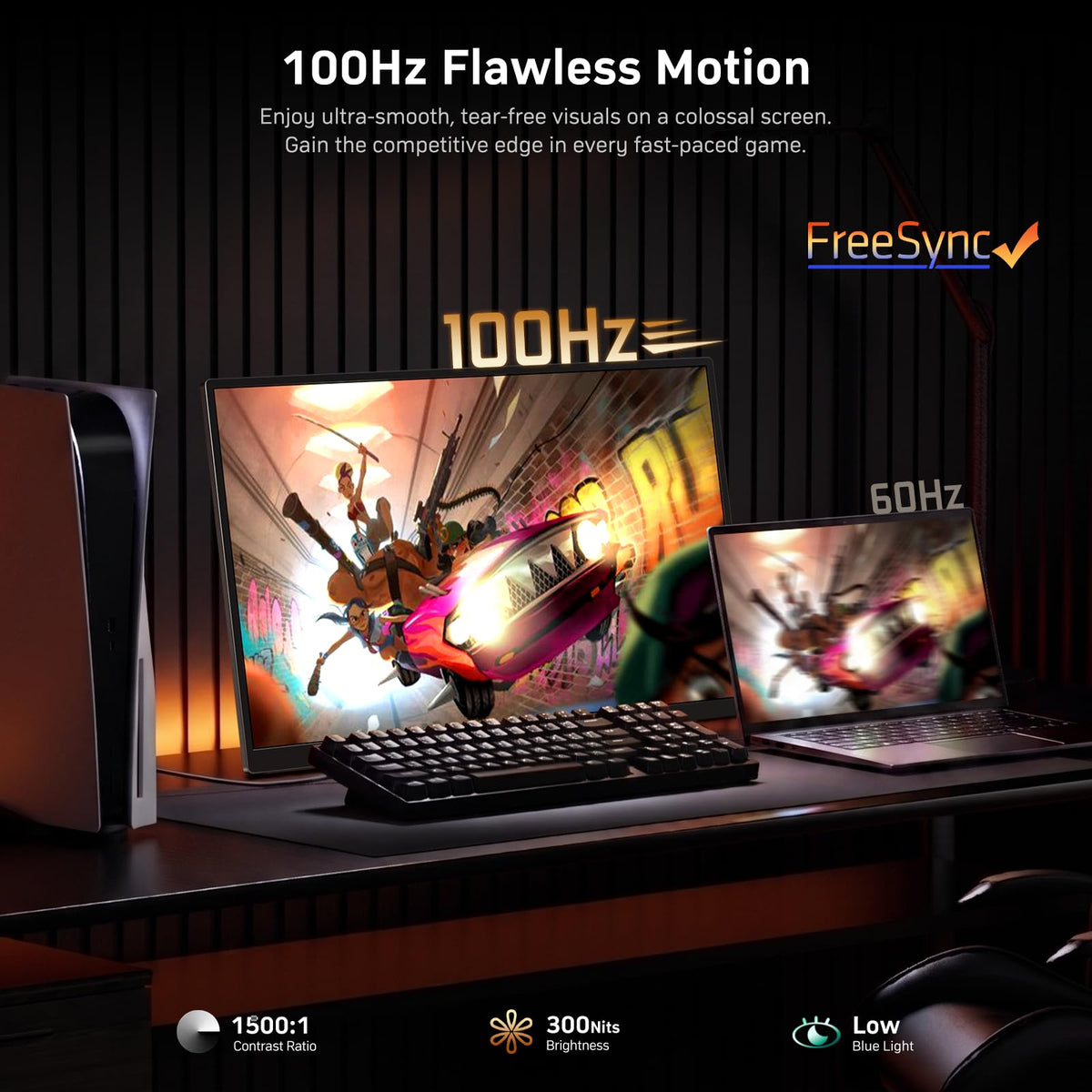 MNN 23.8-inch portable monitor dual speakers for immersive audio.