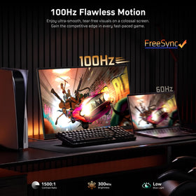 MNN 23.8-inch portable monitor dual speakers for immersive audio.