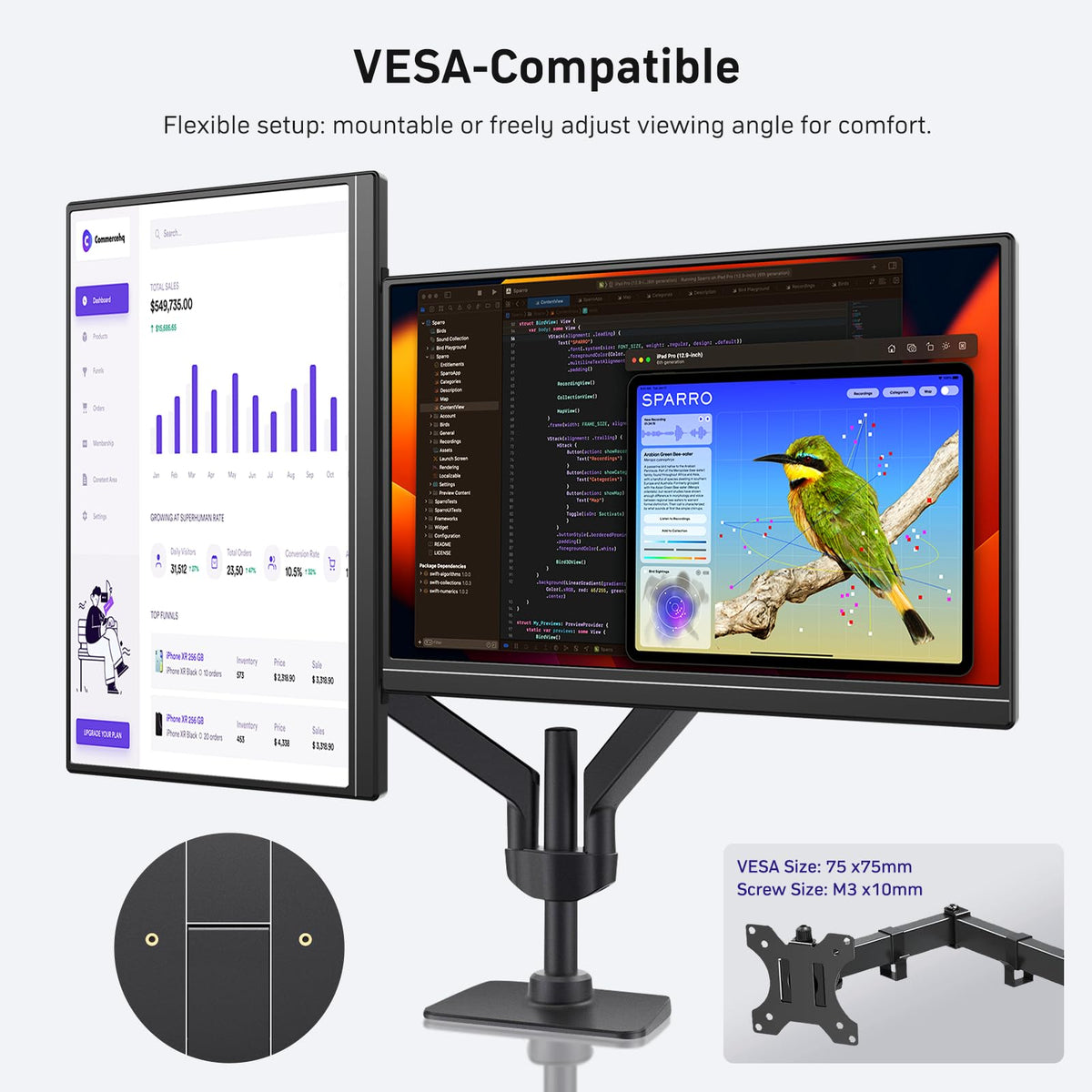 Travel-ready setup showing second screen use for work on the go.